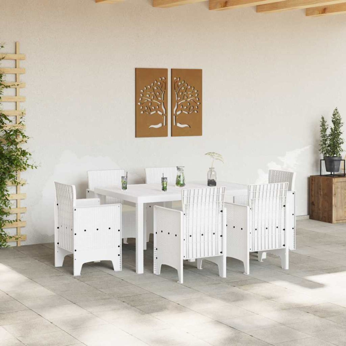vidaXL Σέτ φαγητού για κήπο 7 τμχ. Λευκό Rattan Polt