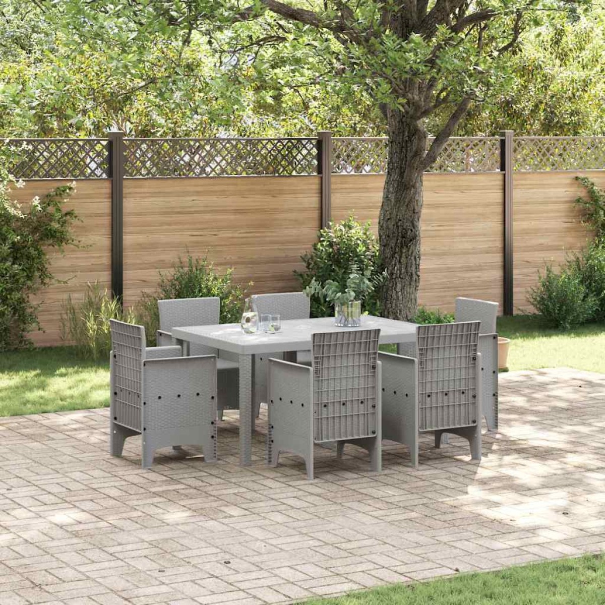 vidaXL Σέτ φαγητού για κήπο 7 τμχ. Ανοιχτό γκρι Rattan Polt