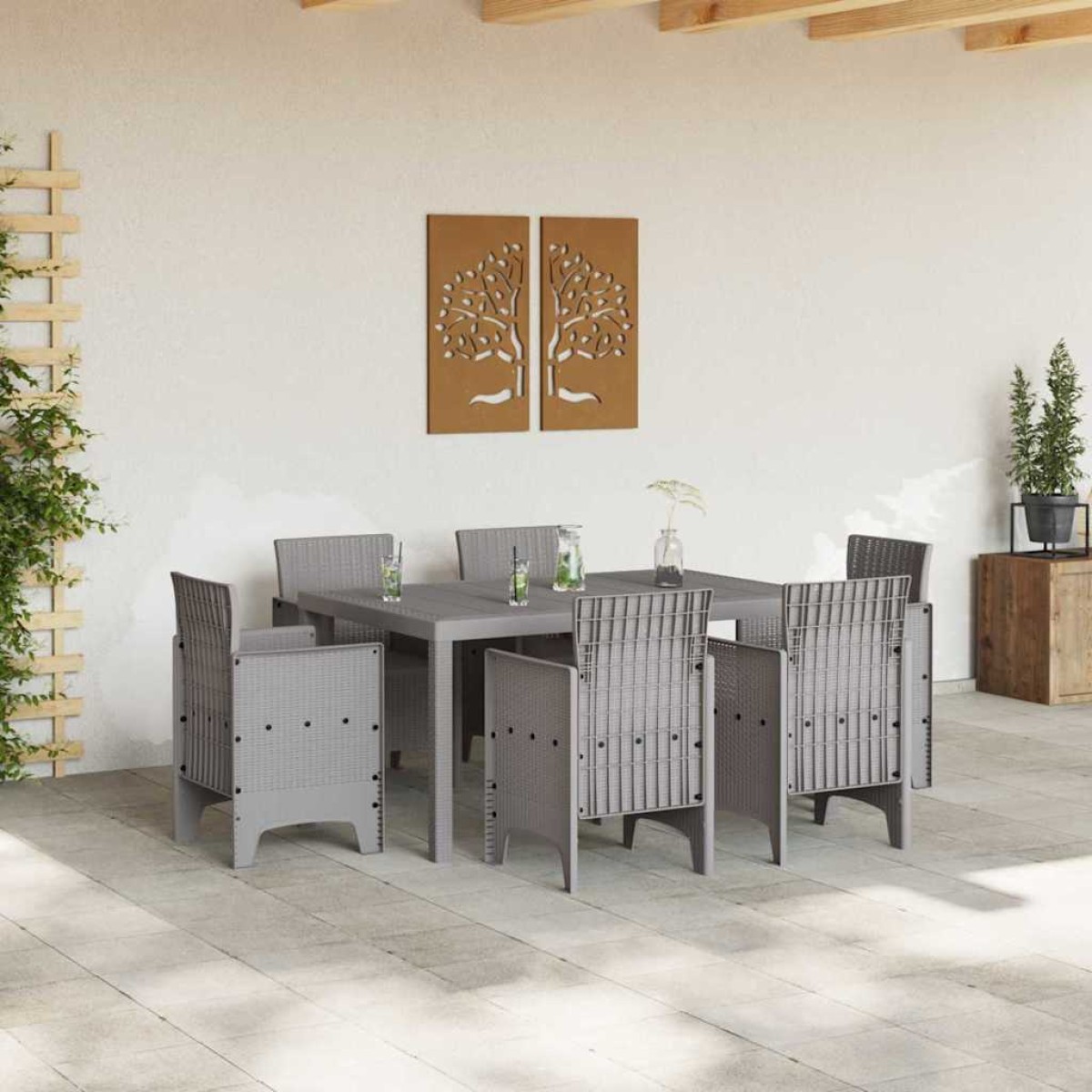 vidaXL Σέτ φαγητού για κήπο 7 τμχ. Ανοιχτό γκρι Rattan Polt