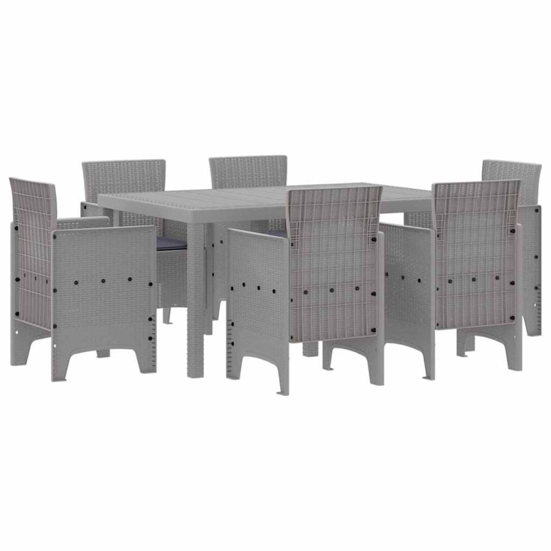 vidaXL Σέτ φαγητού για κήπο 7 τμχ. Ανοιχτό γκρι Rattan Polt