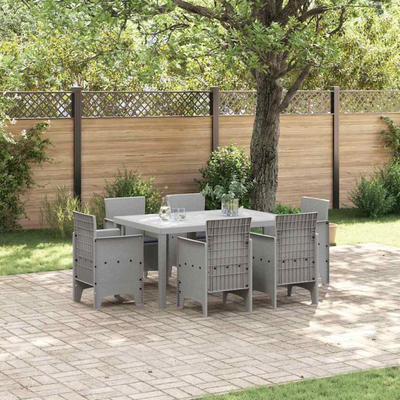 vidaXL Σέτ φαγητού για κήπο 7 τμχ. Ανοιχτό γκρι Rattan Polt