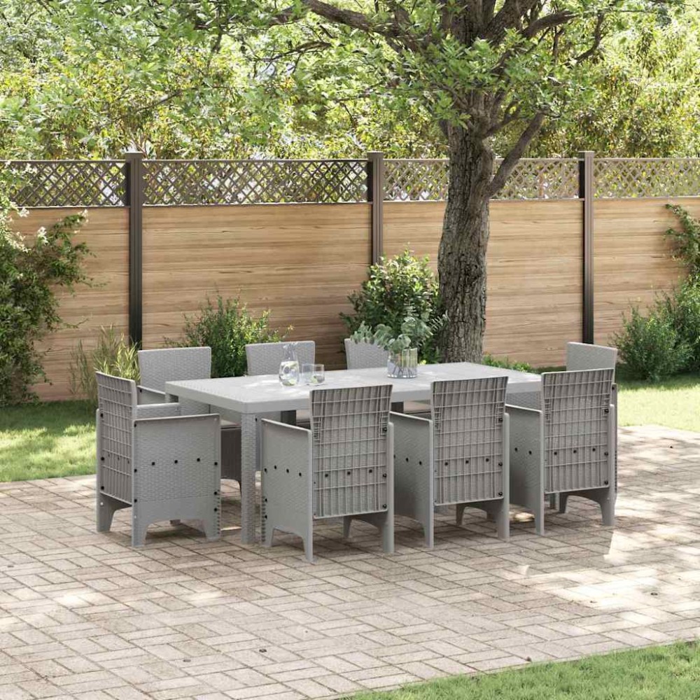 vidaXL Σέτ φαγητού για κήπο 9 τμχ. Ανοιχτό γκρι Πολυπροπυλένιο
