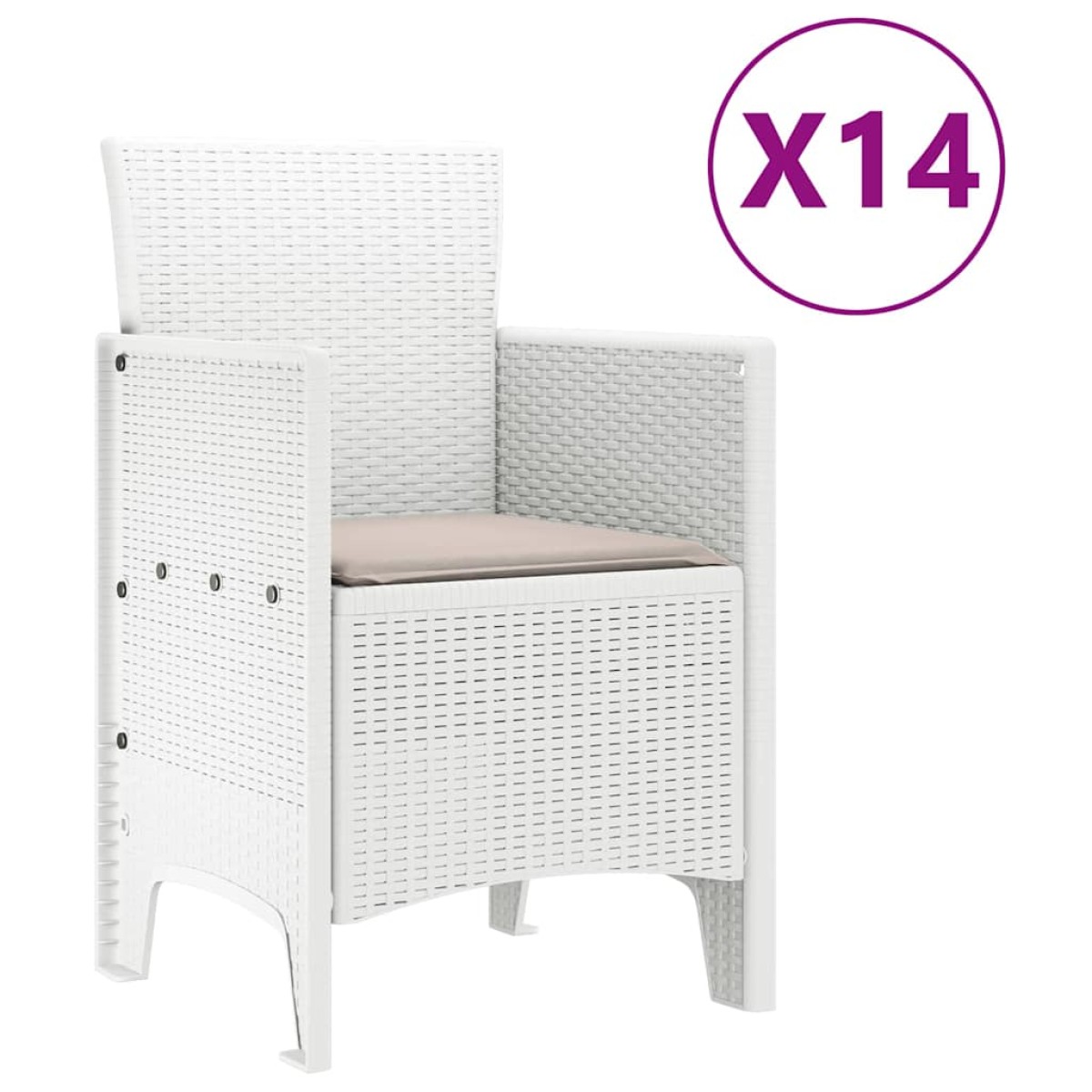 vidaXL Σέτ φαγητού για κήπο 15 τμχ. Λευκό Rattan Polt