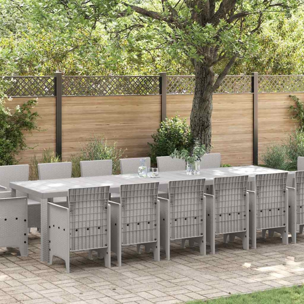 vidaXL Σέτ φαγητού για κήπο 15 τμχ. Ανοιχτό γκρι Rattan Polt