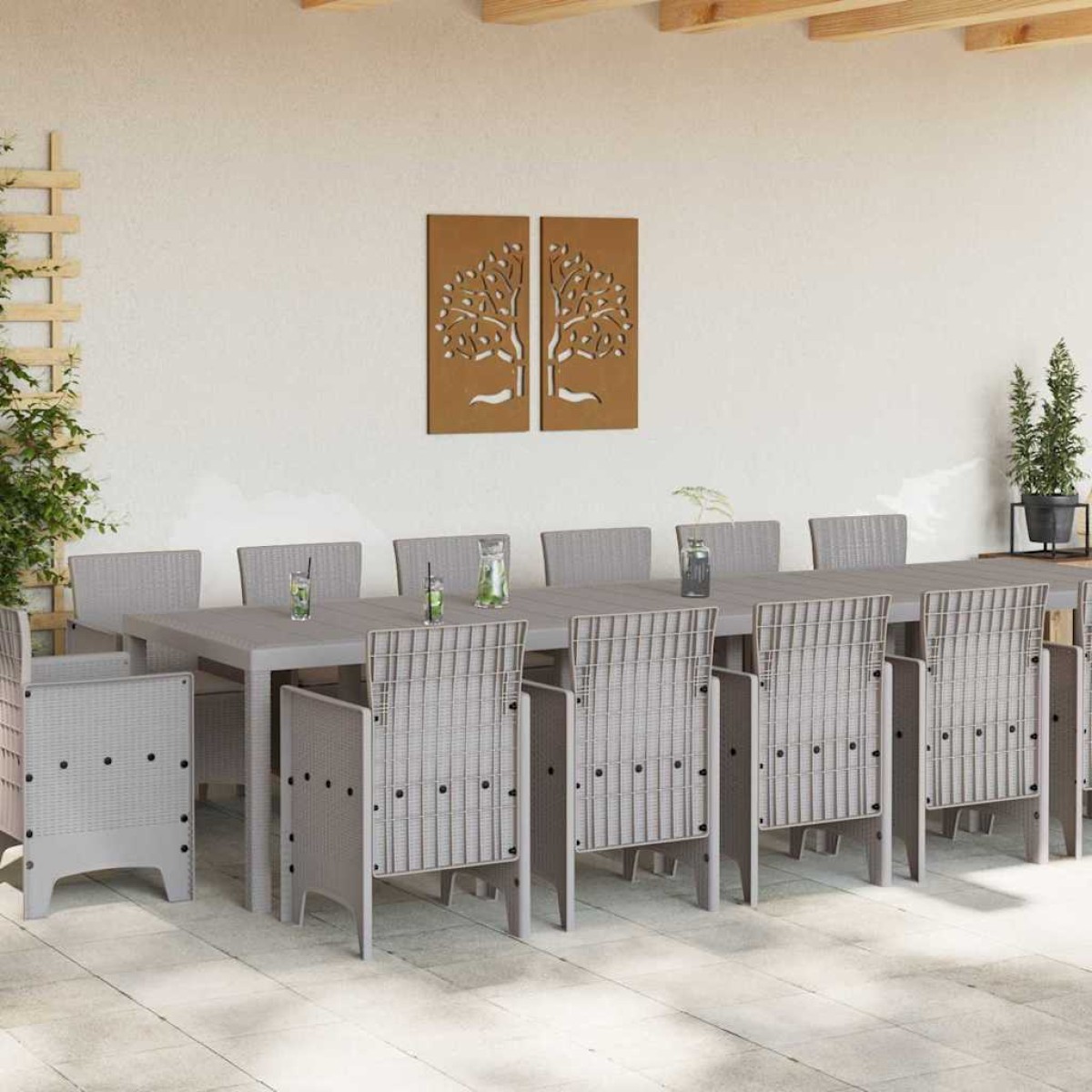 vidaXL Σέτ φαγητού για κήπο 15 τμχ. Ανοιχτό γκρι Rattan Polt