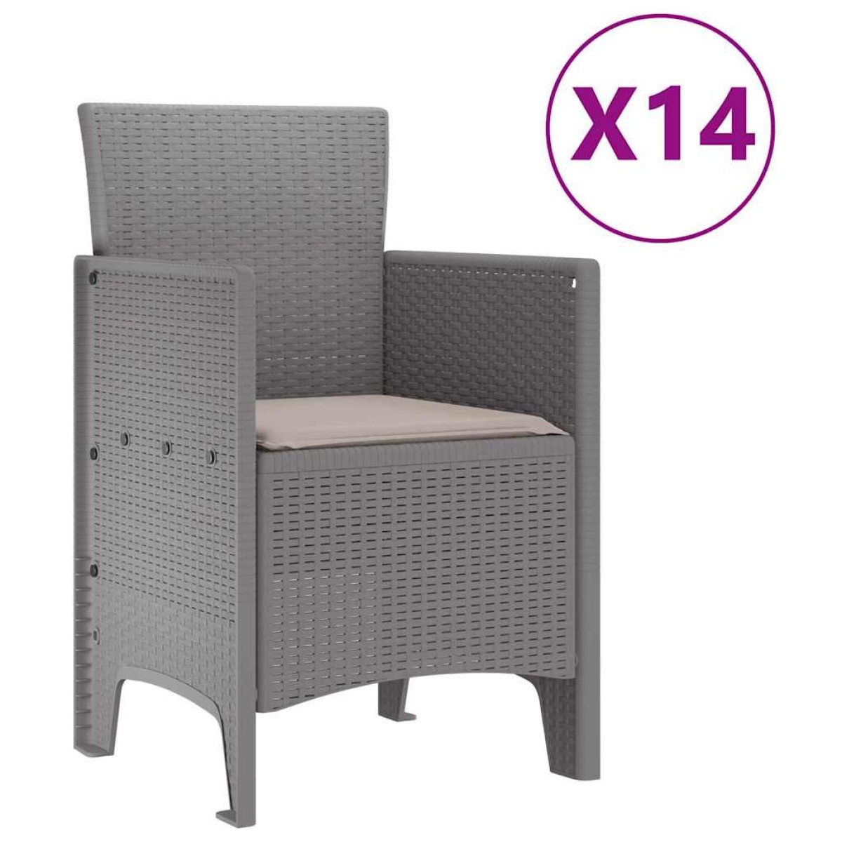 vidaXL Σέτ φαγητού για κήπο 15 τμχ. Ανοιχτό γκρι Rattan Polt