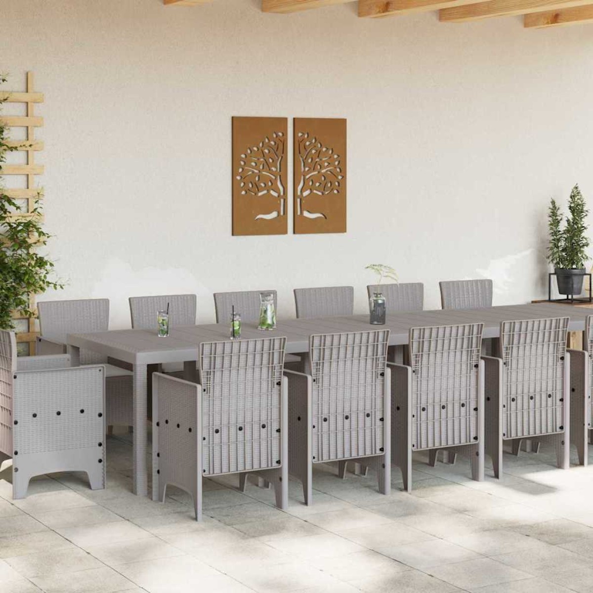 vidaXL Σέτ φαγητού για κήπο 15 τμχ. Ανοιχτό γκρι Rattan Polt