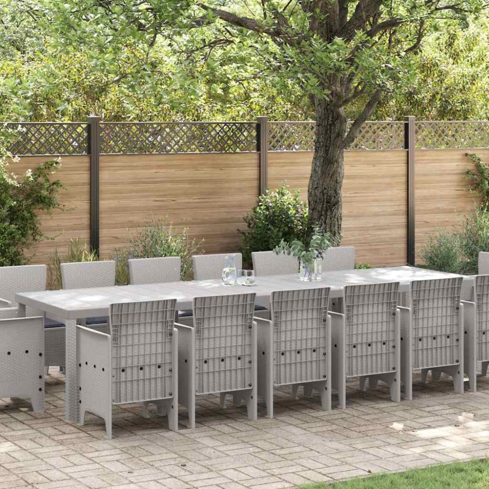 vidaXL Σέτ φαγητού για κήπο 15 τμχ. Ανοιχτό γκρι Rattan Polt