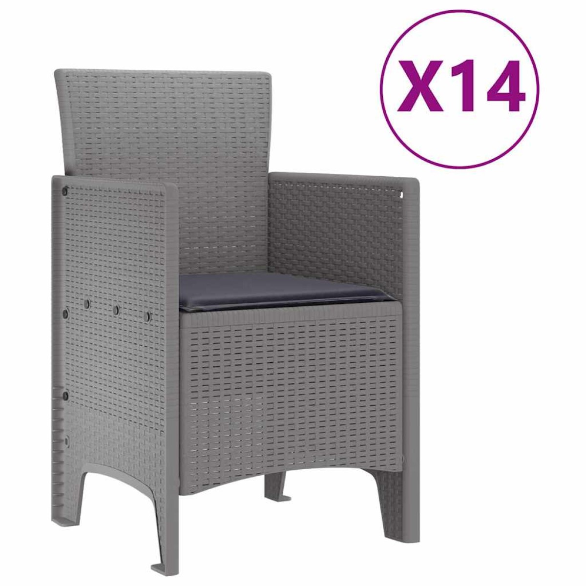 vidaXL Σέτ φαγητού για κήπο 15 τμχ. Ανοιχτό γκρι Rattan Polt