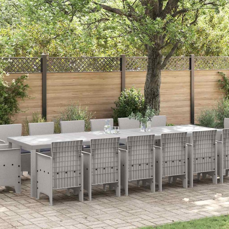 vidaXL Σέτ φαγητού για κήπο 15 τμχ. Ανοιχτό γκρι Rattan Polt