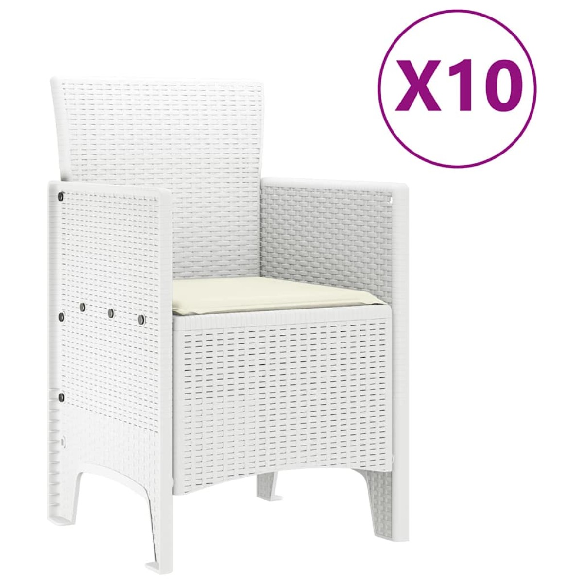 vidaXL Σέτ φαγητού για κήπο 11 τμχ. Λευκό Πολυ rattan και Χάλυβας