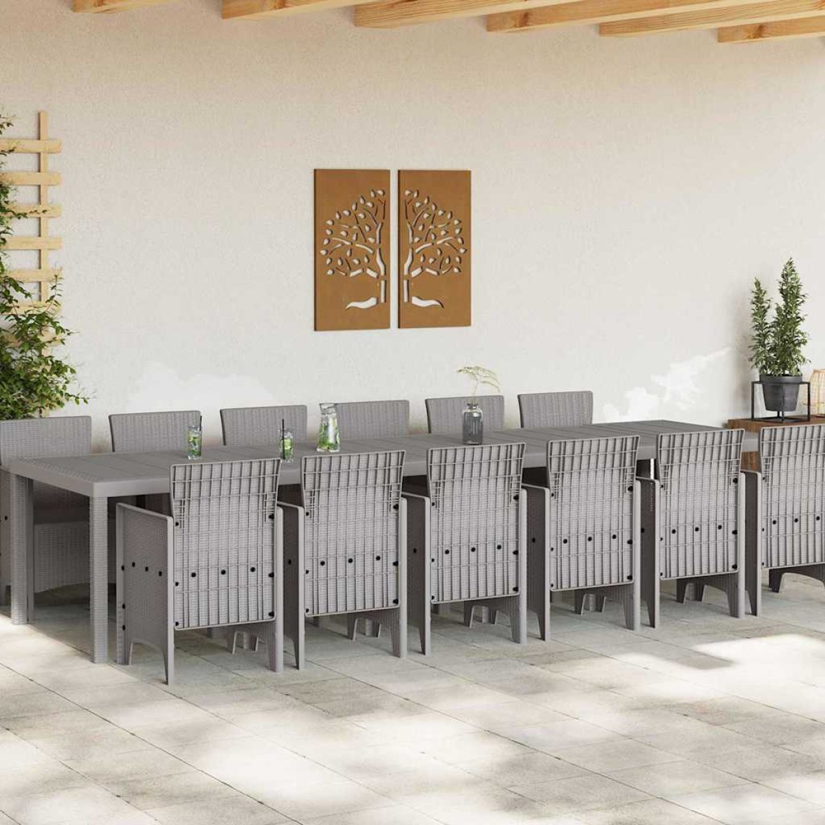 vidaXL Σέτ φαγητού για κήπο 13 τμχ. Ανοιχτό γκρι Rattan Polt