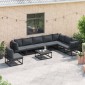 vidaXL Σετ Καναπέ Κήπου 9 τμχ. Μαύρο Αλουμίνιο