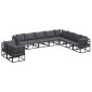 vidaXL Σετ Καναπέ Κήπου 10 τμχ. Μαύρο Αλουμίνιο