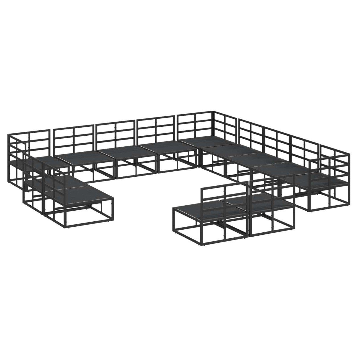 vidaXL Σετ Καναπέ Κήπου 13 τμχ. Μαύρο Αλουμίνιο
