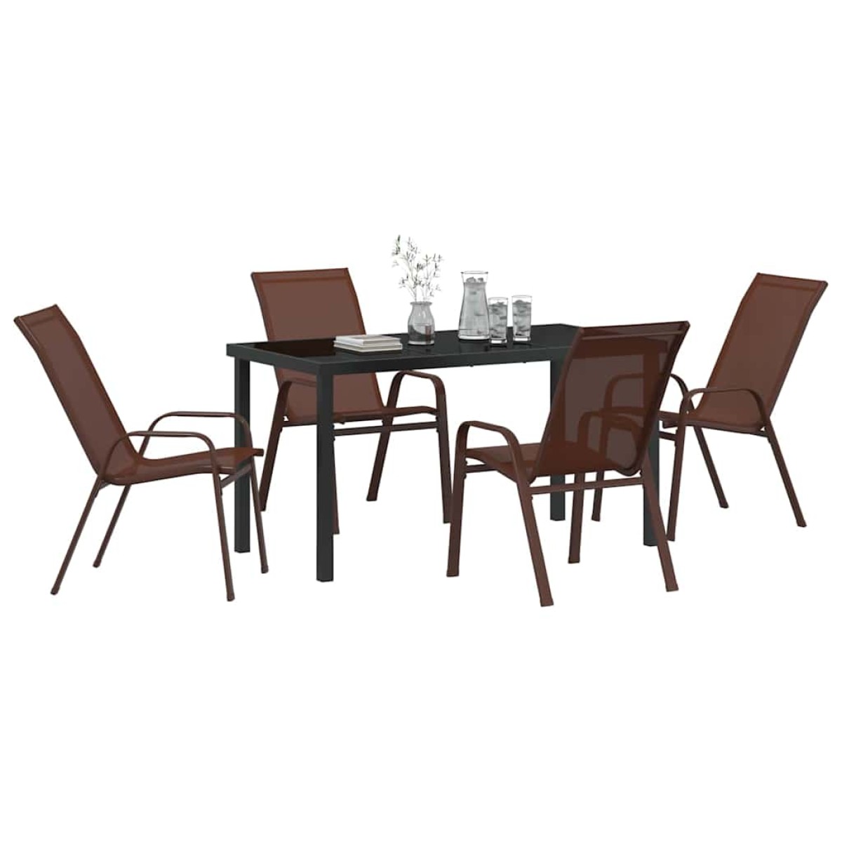 vidaXL Σέτ φαγητού για κήπο 5 τμχ. Καφέ και Μαύρο Ατσάλι με Πούδρα