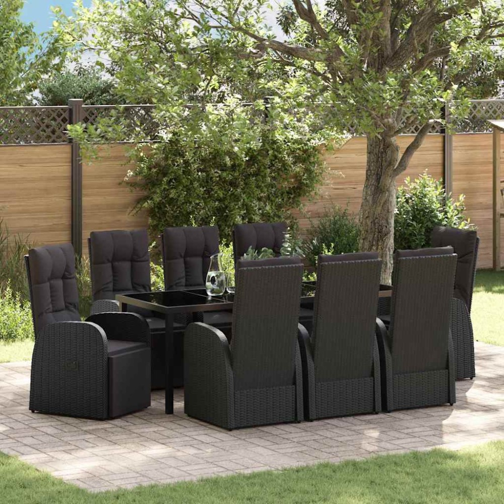 vidaXL Σέτ φαγητού για κήπο 9 τμχ. Μαύρο συνθετικό ρατάν