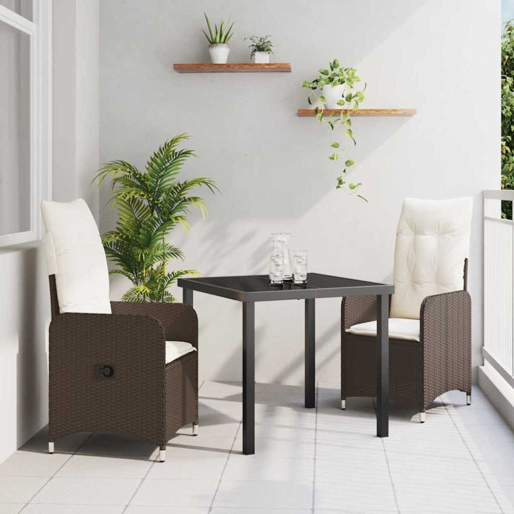 vidaXL Σέτ φαγητού για κήπο 3 τμχ. Καφέ συνθετικό ρατάν