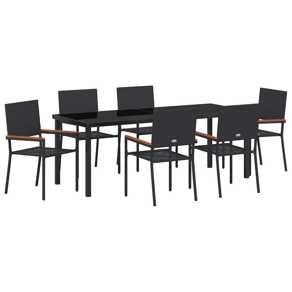 vidaXL Σέτ φαγητού για κήπο 7 τμχ. Μαύρο συνθετικό ρατάν