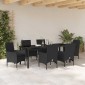 vidaXL Σέτ φαγητού για κήπο 7 τμχ. Μαύρο συνθετικό ρατάν