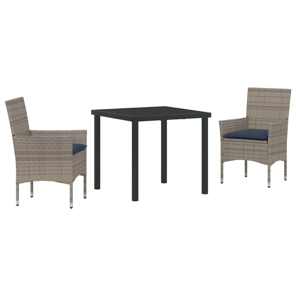 vidaXL Σετ τραπεζιού και καρέκλας 3 τμχ. Γκρι και Navy Blue Ράτα PE