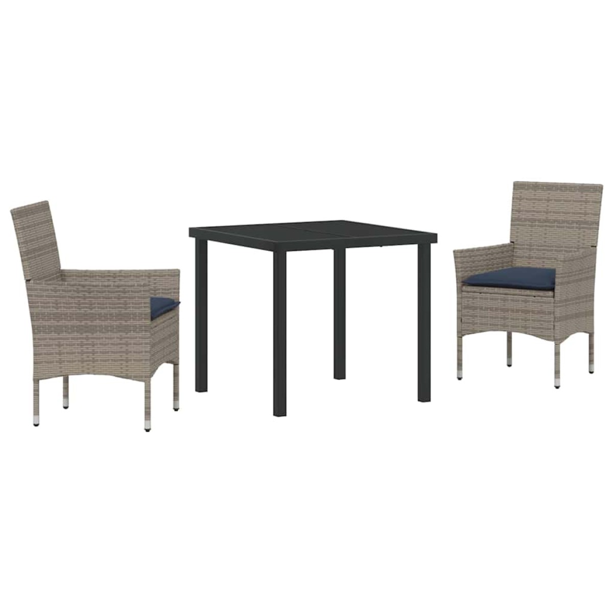 vidaXL Σετ τραπεζιού και καρέκλας 3 τμχ. Γκρι και Navy Blue Ράτα PE
