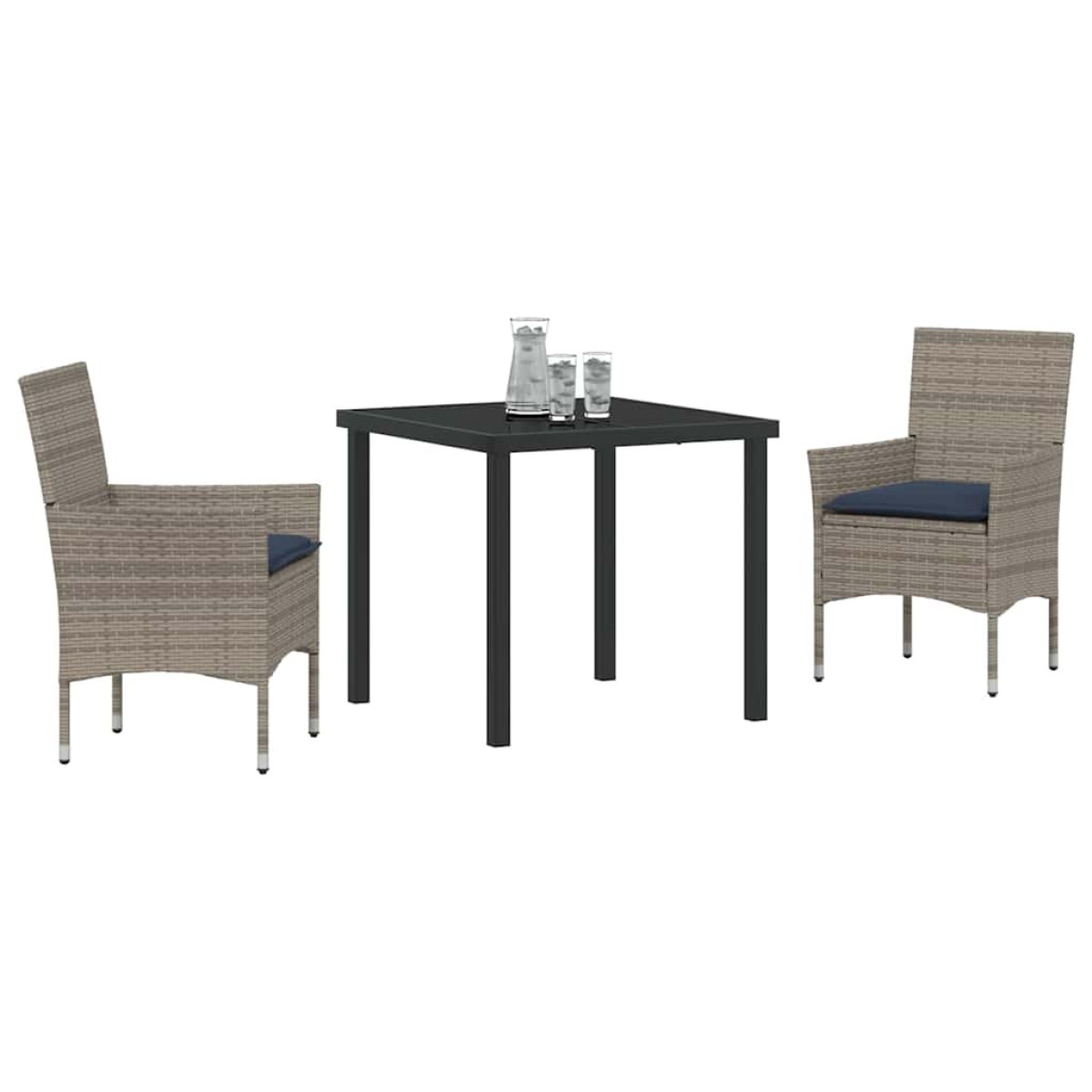 vidaXL Σετ τραπεζιού και καρέκλας 3 τμχ. Γκρι και Navy Blue Ράτα PE