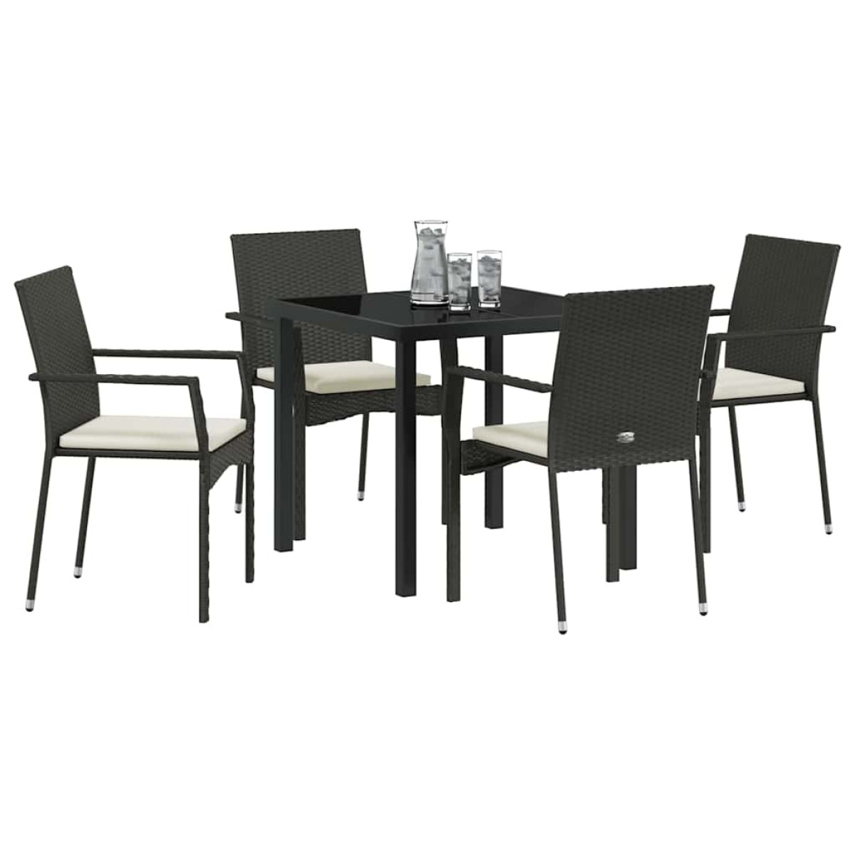 vidaXL Σέτ φαγητού για κήπο 5 τμχ. Μαύρο συνθετικό ρατάν