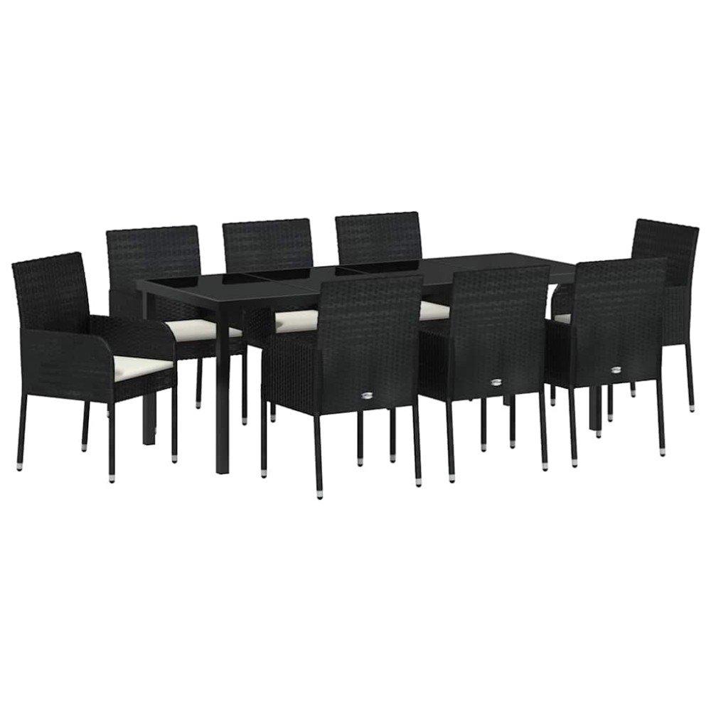 vidaXL Σέτ φαγητού για κήπο 9 τμχ. Μαύρο συνθετικό ρατάν