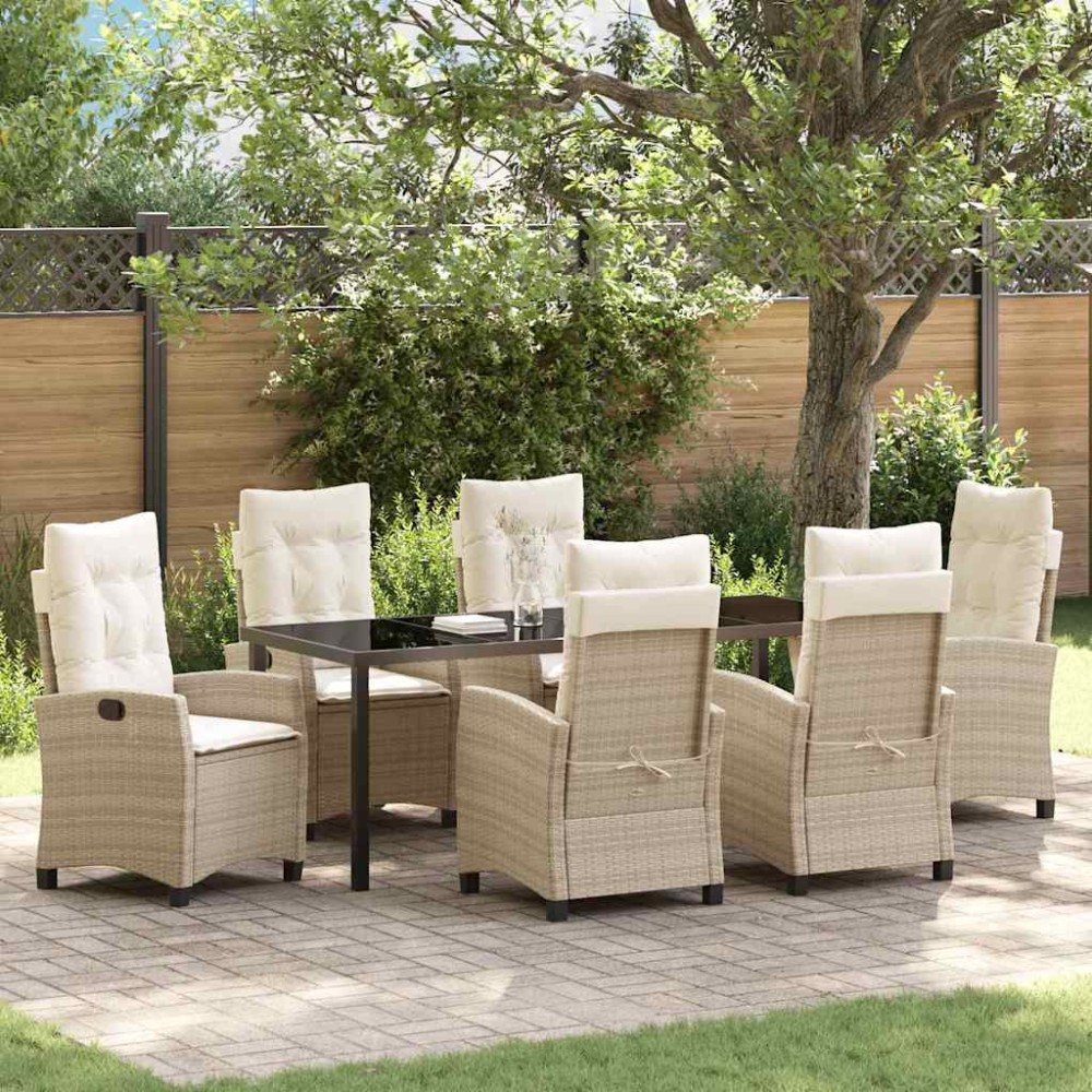 vidaXL Σέτ φαγητού για κήπο 7 τμχ. Μπεζ συνθετικό ρατάν