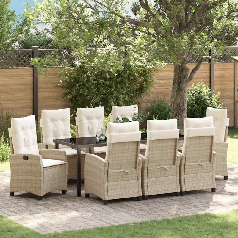 vidaXL Σέτ φαγητού για κήπο 9 τμχ. Μπεζ συνθετικό ρατάν