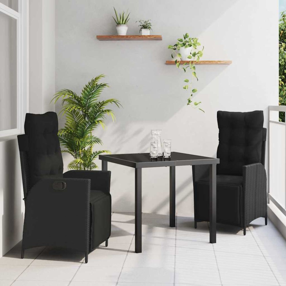 vidaXL Σέτ φαγητού για κήπο 3 τμχ. Μαύρο συνθετικό ρατάν