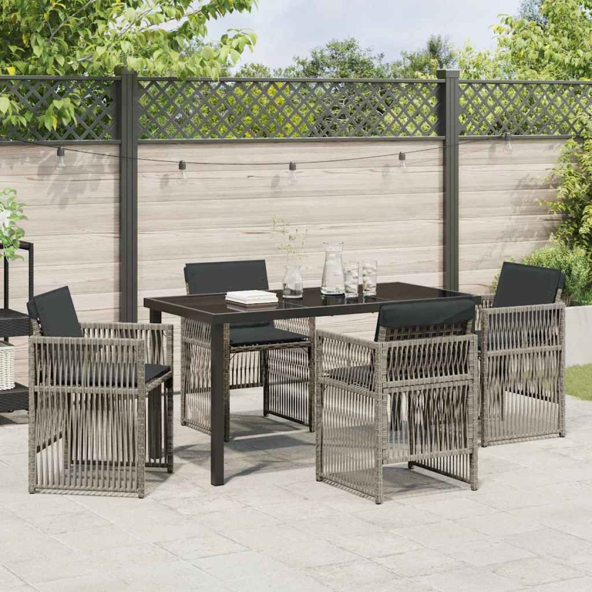 vidaXL Σέτ φαγητού για κήπο 5 τμχ. Γκρι Χάλυβας με επίστρωση πούδρας