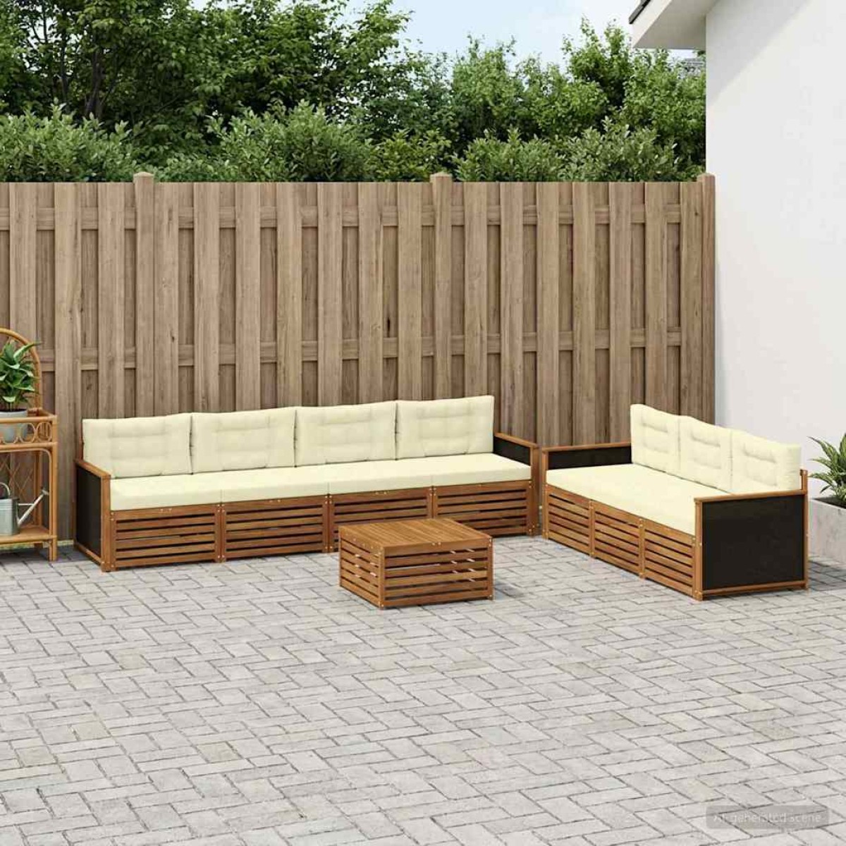 vidaXL Σειρά Καναπέ Εξωτερικού 8 τμχ. Φυσικό και Κρέμα Πολυεστέρας