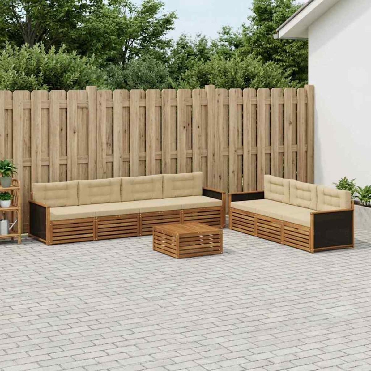 vidaXL Σειρά Καναπέ Εξωτερικού 8 τμχ. Φυσικό και Μπεζ Πολυεστέρας