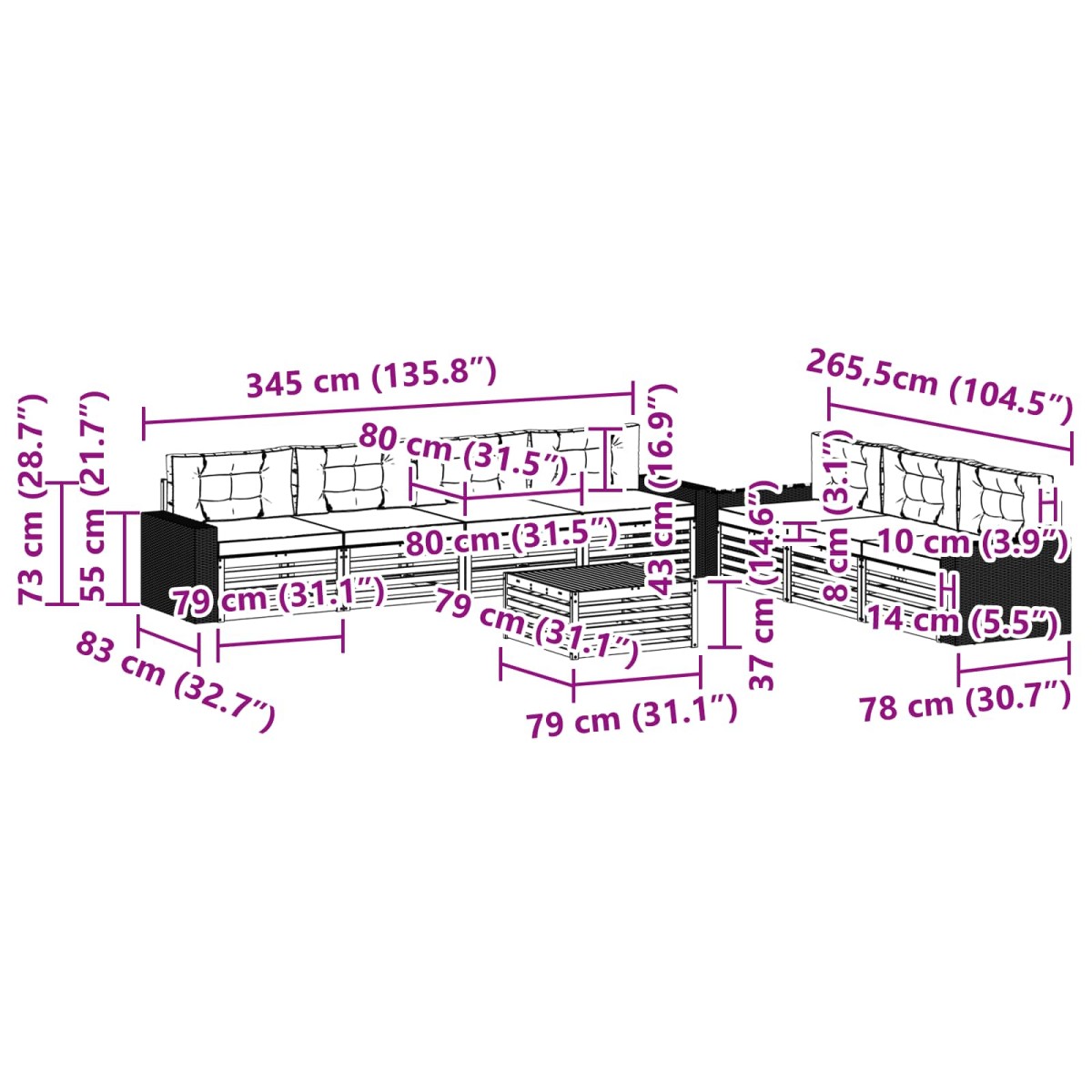 vidaXL Σειρά Καναπέ Εξωτερικού 8 τμχ. Φυσικό και Μπεζ Πολυεστέρας