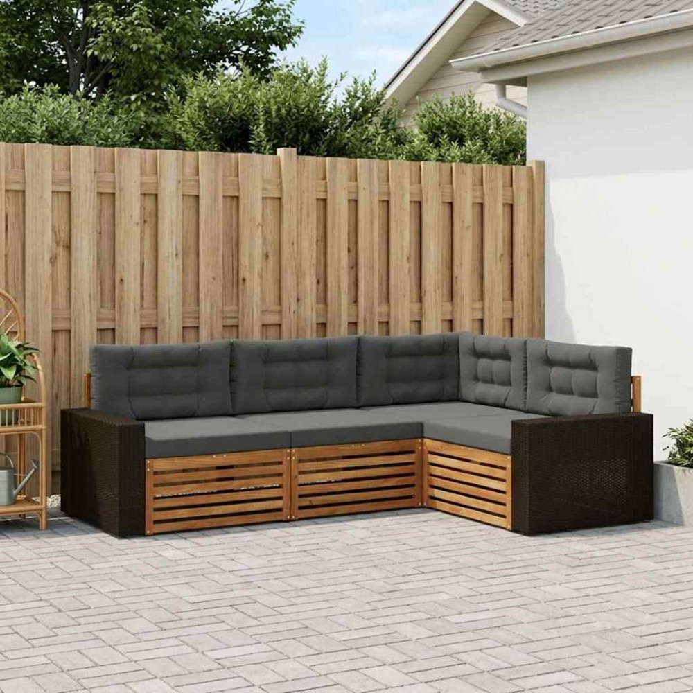 vidaXL Σειρά Καναπέ Εξωτερικού 4 τμχ. Φυσικό και Ανθρακί Πολυεστέρας