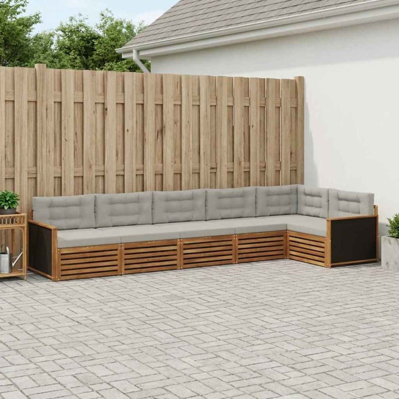 vidaXL Σειρά Καναπέ Εξωτερικού 6 τμχ. Φυσικό και Ανοιχτό Γκρι