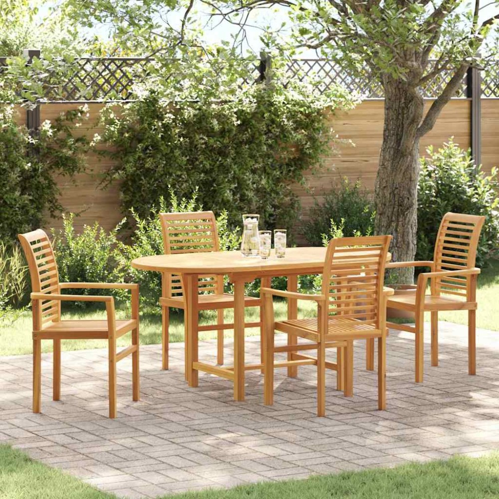 vidaXL Σέτ φαγητού για κήπο 5 τμχ. Καφέ Στερεό Ξύλο Τίκ