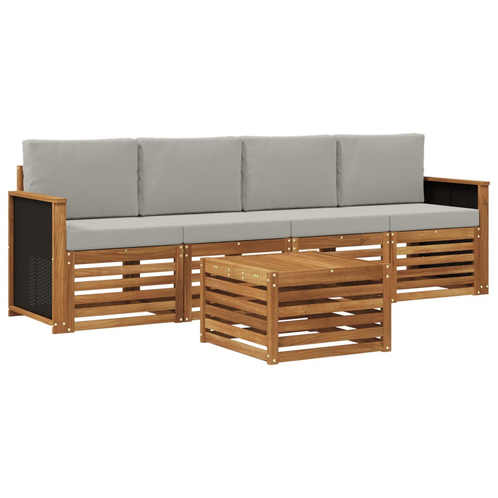 vidaXL Σειρά Καναπέ Εξωτερικού 5 τμχ. Φυσικό και Ανοιχτό Γκρι
