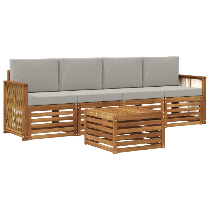 vidaXL Σειρά Καναπέ Εξωτερικού 5 τμχ. Φυσικό και Ανοιχτό Γκρι