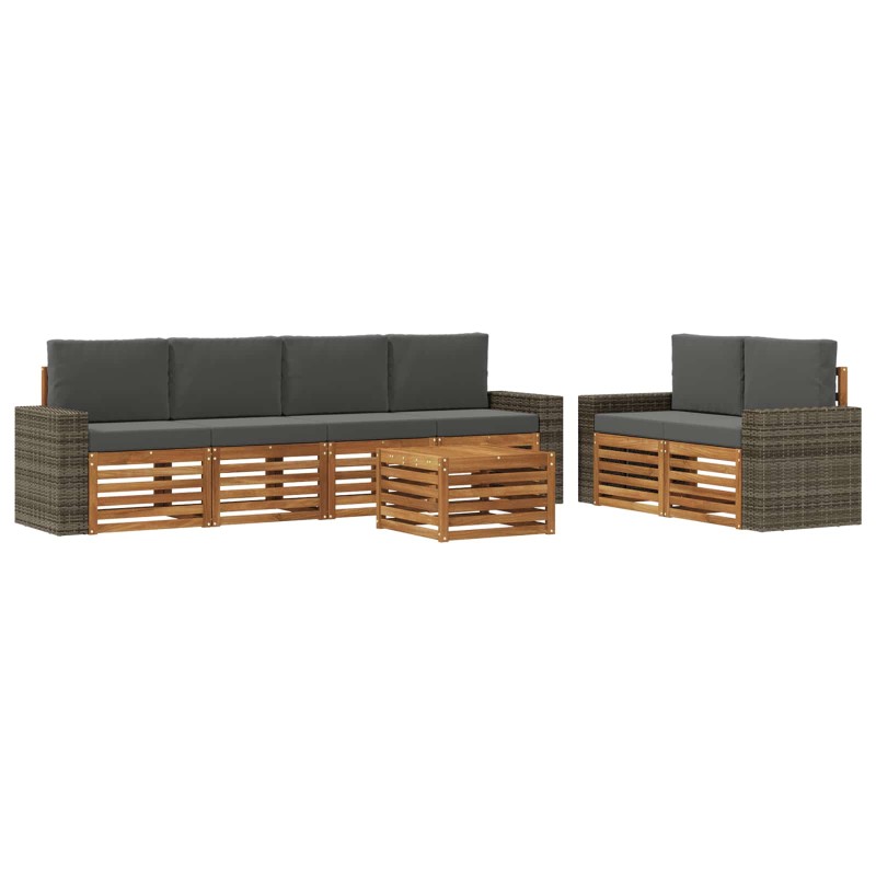 vidaXL Σειρά Καναπέ Εξωτερικού 7 τμχ. Φυσικό και Ανθρακί