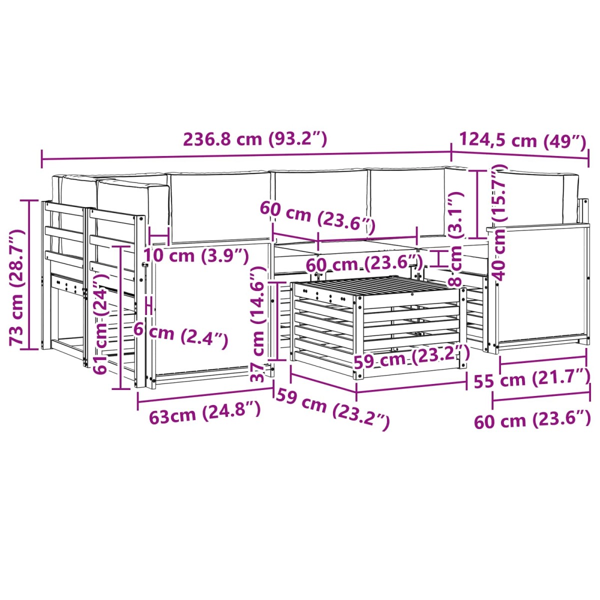 vidaXL Σειρά Καναπέ Εξωτερικού 7 τμχ. Φυσικό και Ανθρακί