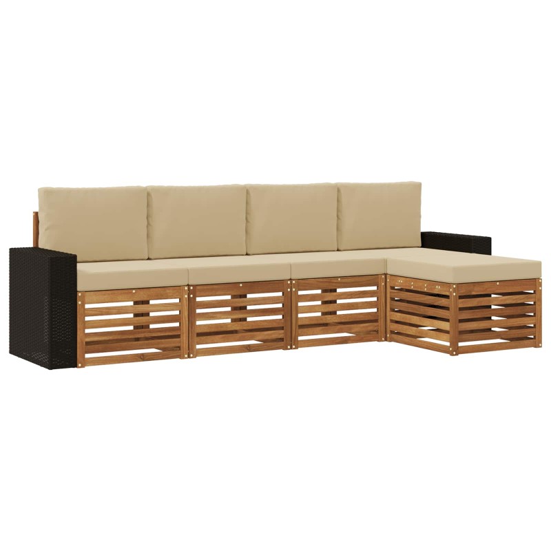 vidaXL Σειρά Καναπέ Εξωτερικού 5 τμχ. Φυσικό και Μπεζ