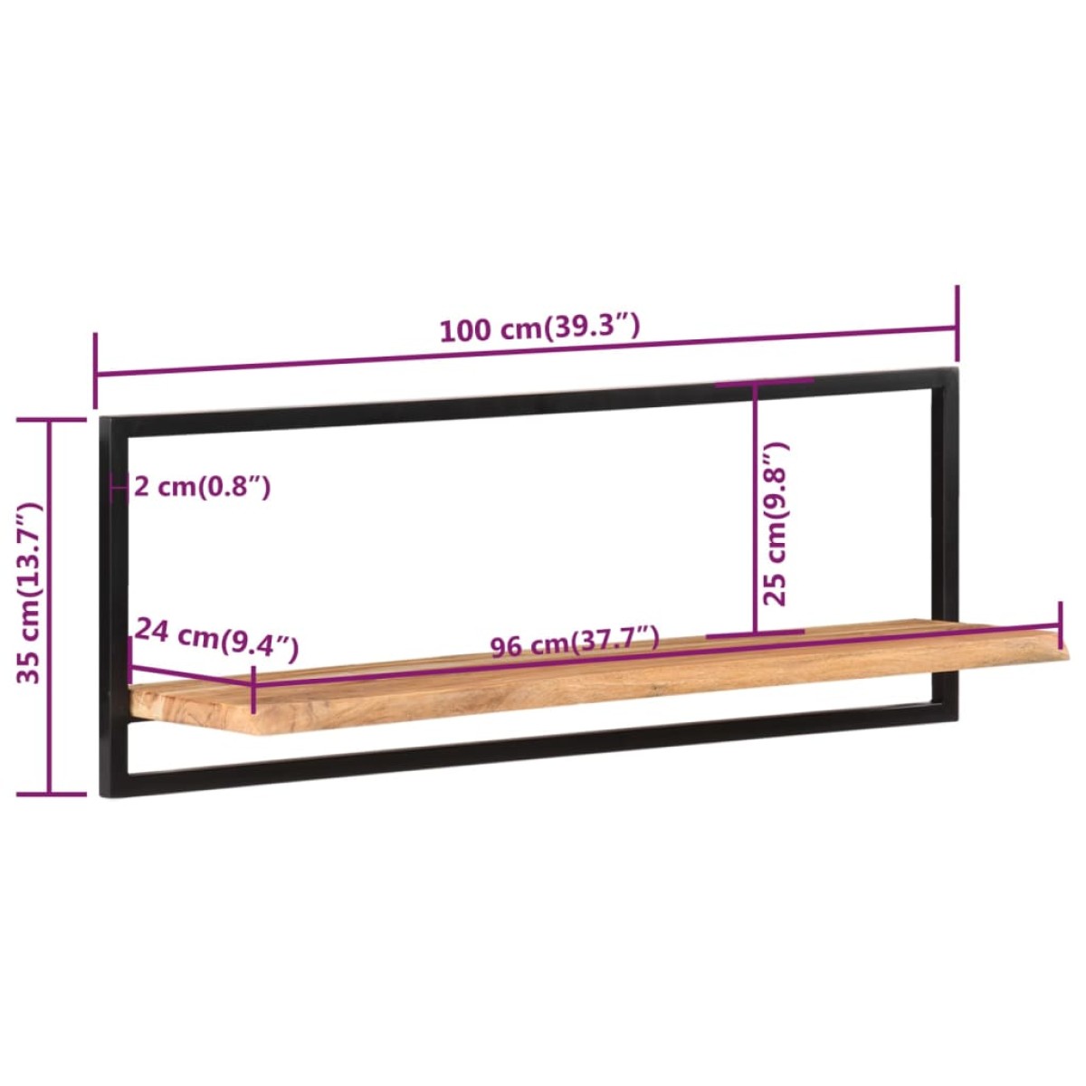 vidaXL Ράφια Τοίχου 2 τεμ. 100x24x35 εκ. Μασίφ Ξύλο Ακακίας & Ατσάλι