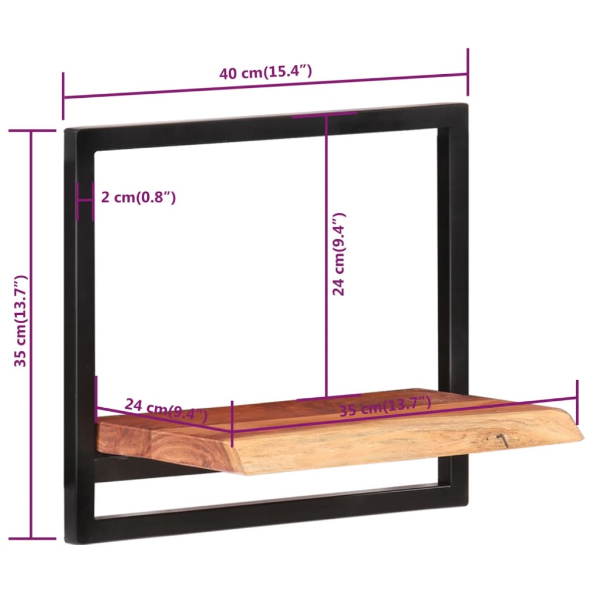 vidaXL Ράφια Τοίχου 2 Τεμ. 40x24x35 εκ. Μασίφ Ξύλο Ακακίας & Ατσάλι