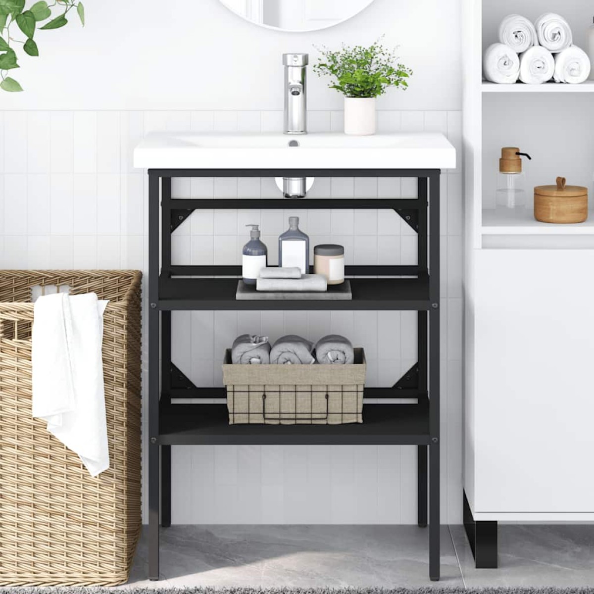 vidaXL Έπιπλο Μπάνιου Μαύρο 59 x 38 x 83 εκ. Σιδερένιο
