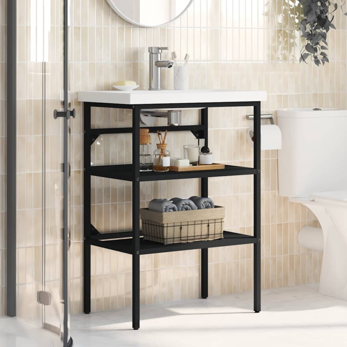vidaXL Έπιπλο Μπάνιου Μαύρο 59 x 38 x 83 εκ. Σιδερένιο
