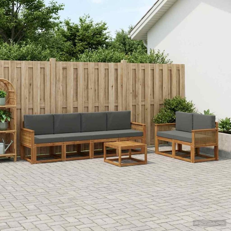 vidaXL Σειρά Καναπέ Εξωτερικού 7 τμχ. Φυσικό και Ανθρακί Πολυεστέρας