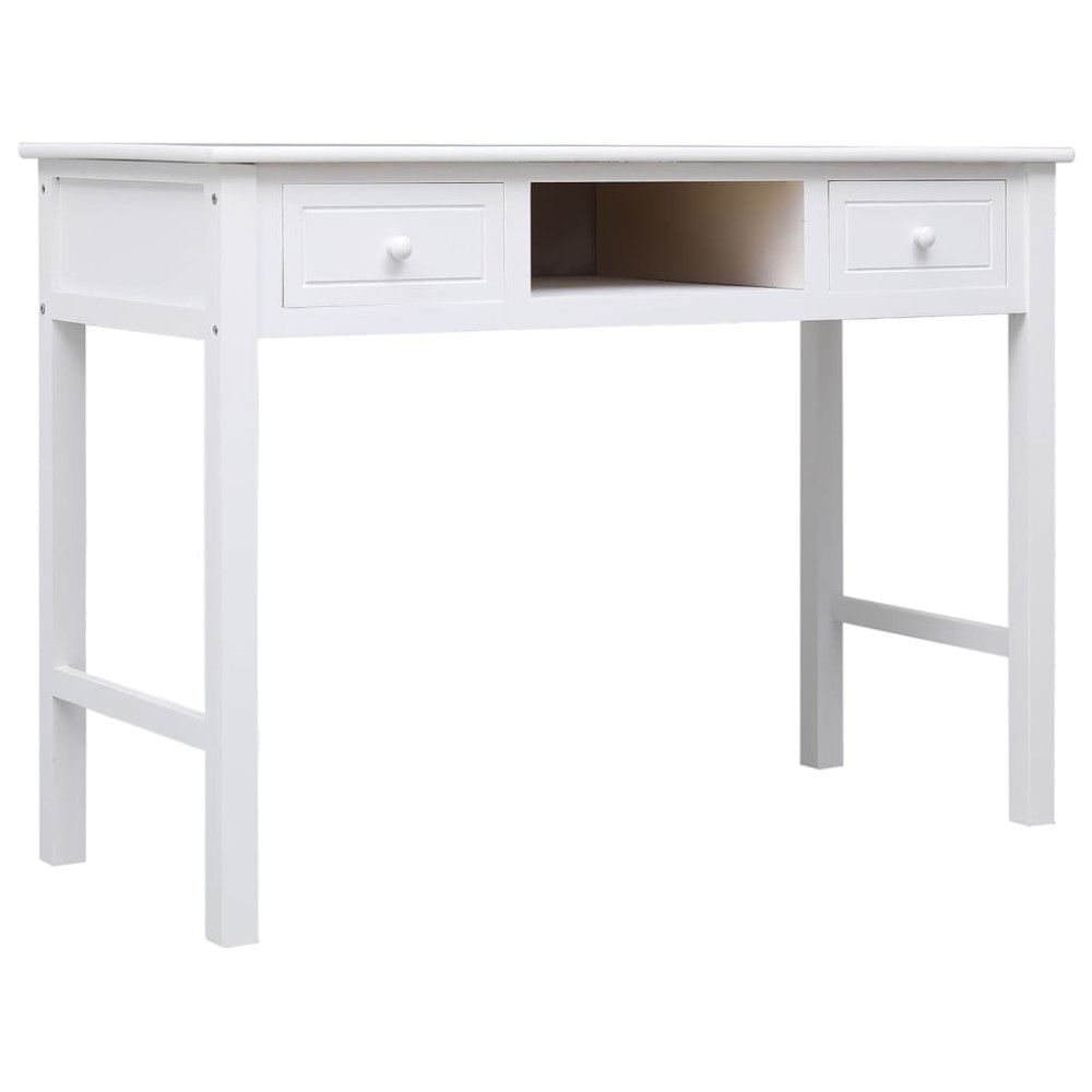 vidaXL Γραφείο Λευκό 108 x 45 x 76 εκ. από Μασίφ Ξύλο Παυλώνιας